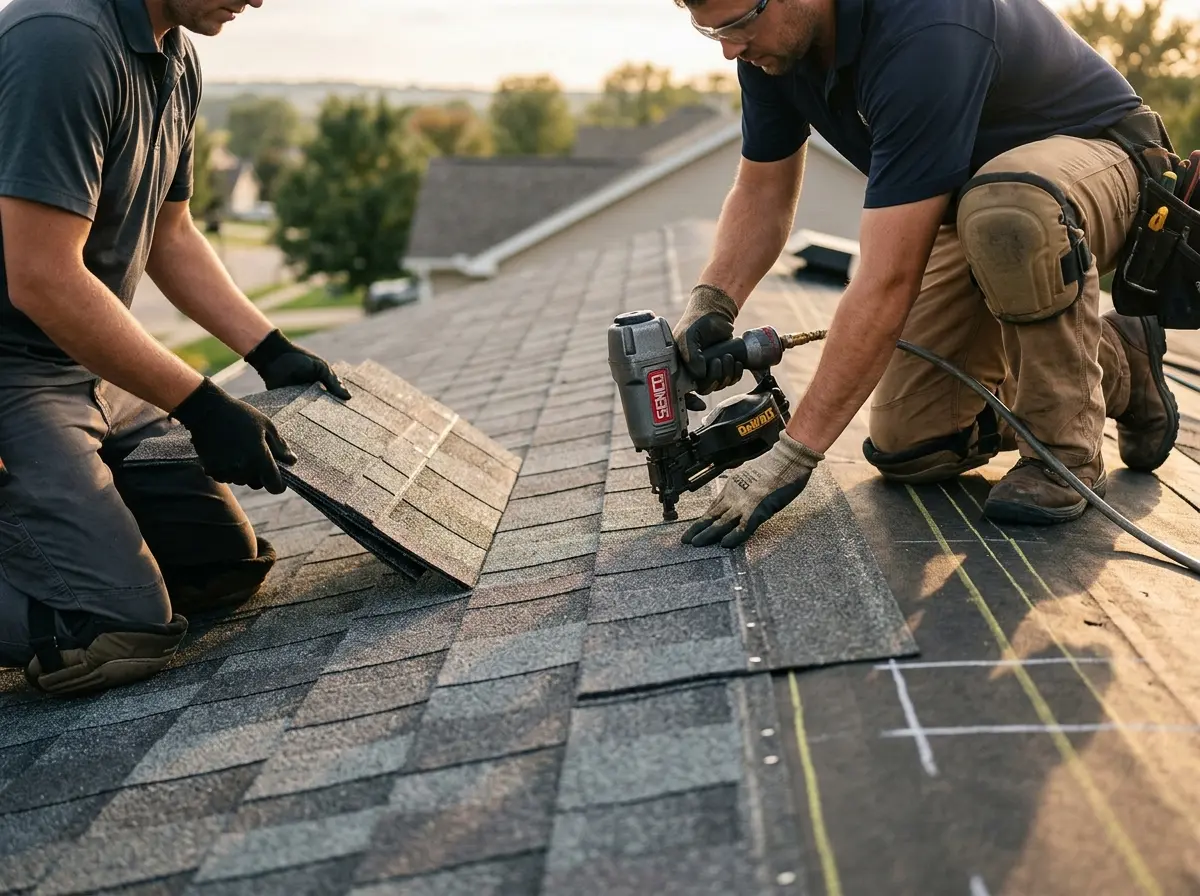 Professional roofer working on a residential roof in Hazel Park